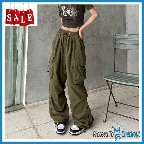 Women's Baggy Cargo Pants High Waist Multi Pocket Straight Leg Vintage - Picture 4 of 8